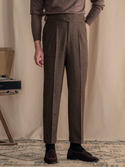 Klassische Wollmischung Plissierte Hose Herren