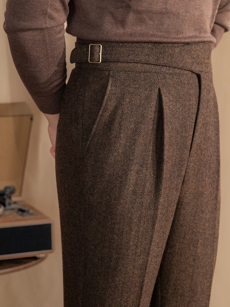 Klassische Wollmischung Plissierte Hose Herren