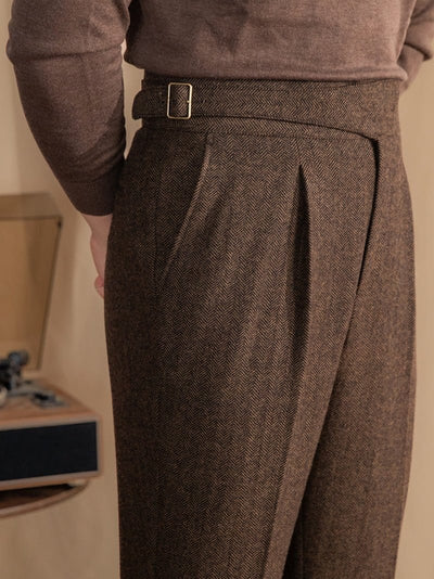 Klassische Wollmischung Plissierte Hose Herren