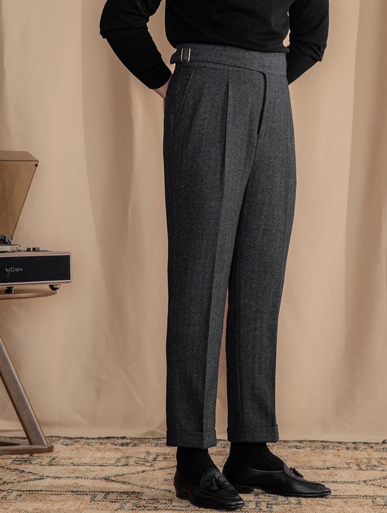Klassische Wollmischung Plissierte Hose Herren