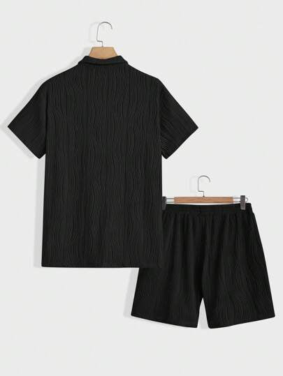 Sommer Atmungsaktives Texturiertes Shorts Set