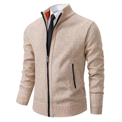 Herren-Pullover mit Stehkragen und durchgehendem Reißverschluss