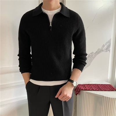 William - Herren Langarm-Strickpullover mit Polo-Kragen