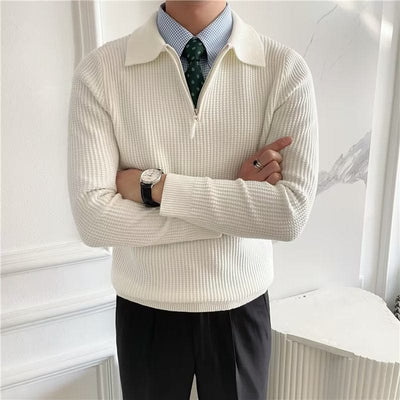 William - Herren Langarm-Strickpullover mit Polo-Kragen