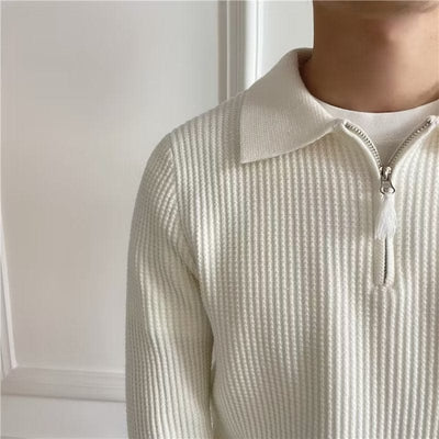William - Herren Langarm-Strickpullover mit Polo-Kragen