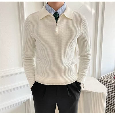 William - Herren Langarm-Strickpullover mit Polo-Kragen