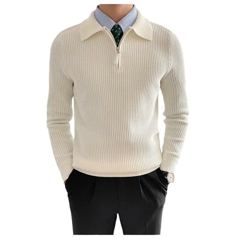 William - Herren Langarm-Strickpullover mit Polo-Kragen