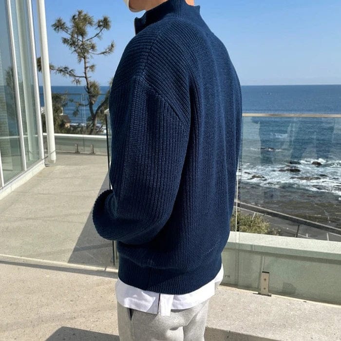 Lässiger Strickpullover mit Viertelreißverschluss und Rippstrick