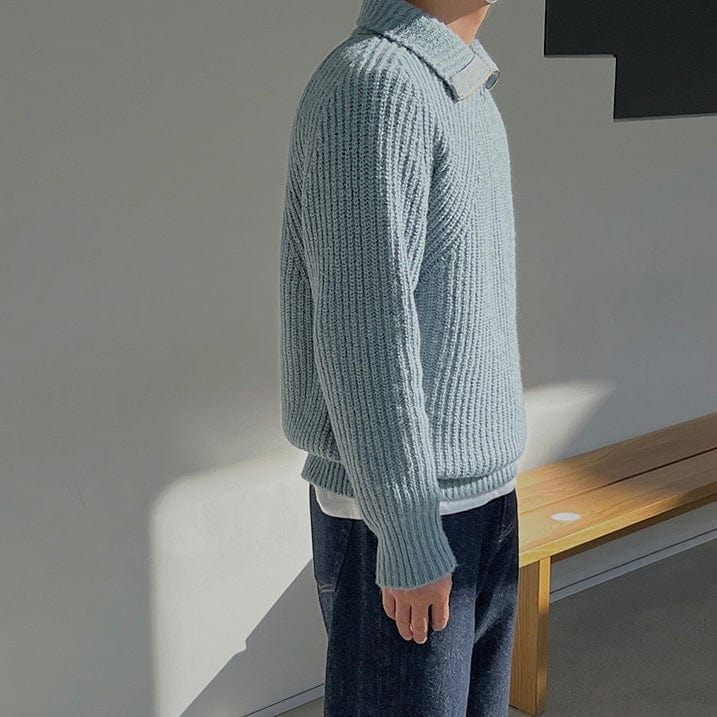 Herren-Pullover aus strukturiertem Strick mit Viertelreißverschluss