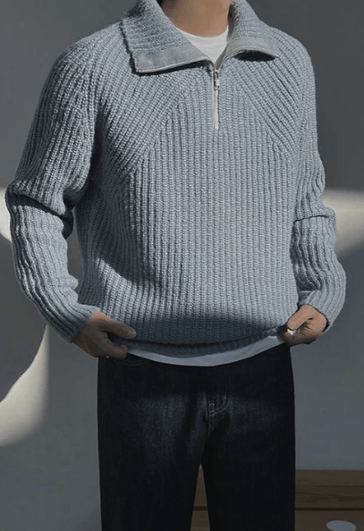 Herren-Pullover aus strukturiertem Strick mit Viertelreißverschluss