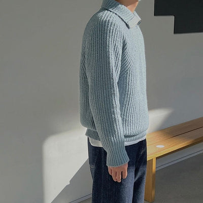 Herren-Pullover aus strukturiertem Strick mit Viertelreißverschluss
