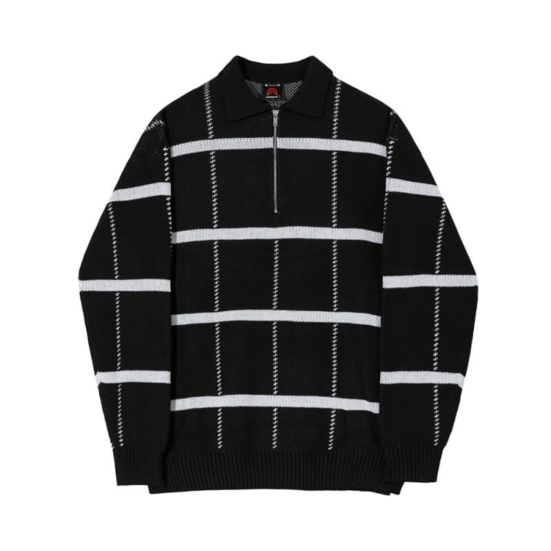 Herren-Strickpullover mit Viertelreißverschluss und Karomuster