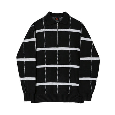 Herren-Strickpullover mit Viertelreißverschluss und Karomuster
