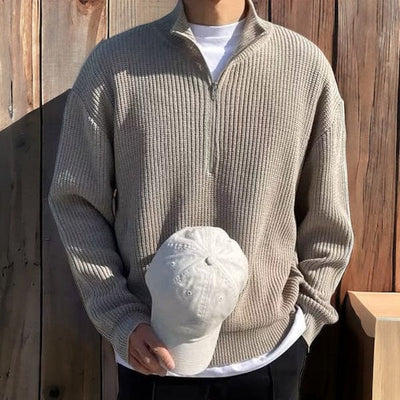 Lässiger Strickpullover mit Viertelreißverschluss und Rippstrick