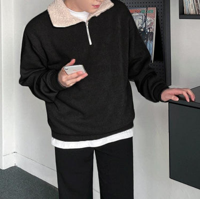 Plüsch-Winterpullover mit Viertelreißverschluss