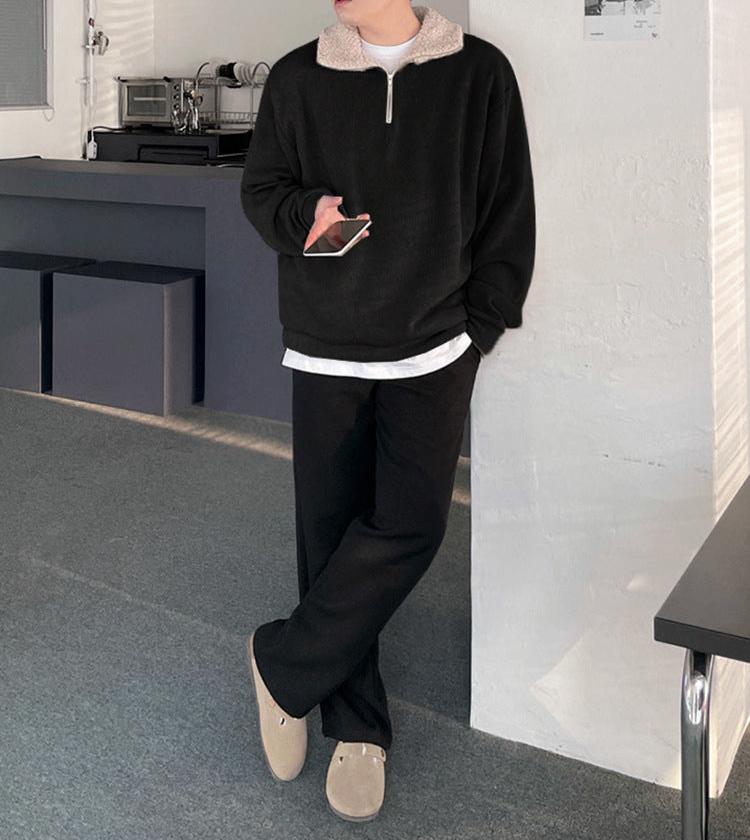 Plüsch-Winterpullover mit Viertelreißverschluss