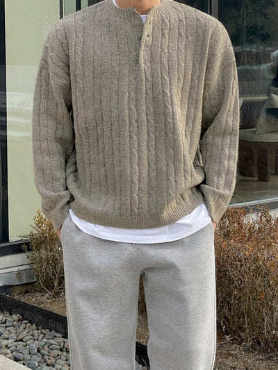Herren Woll Henley Kragen Pullover