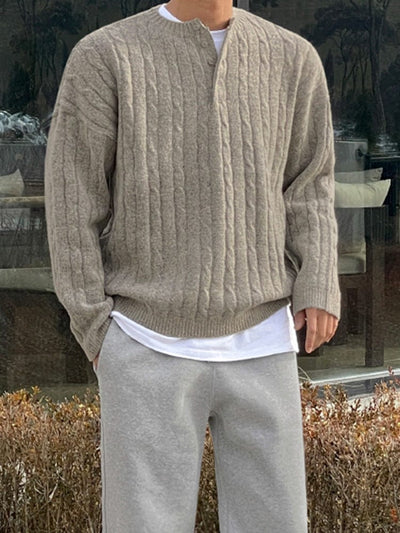 Herren Woll Henley Kragen Pullover