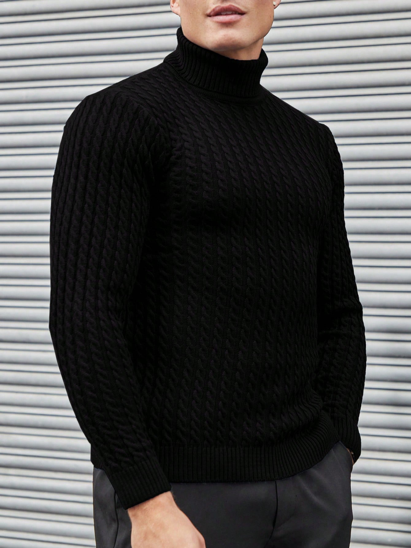 Strukturierter Rollkragen Strickpullover Herren