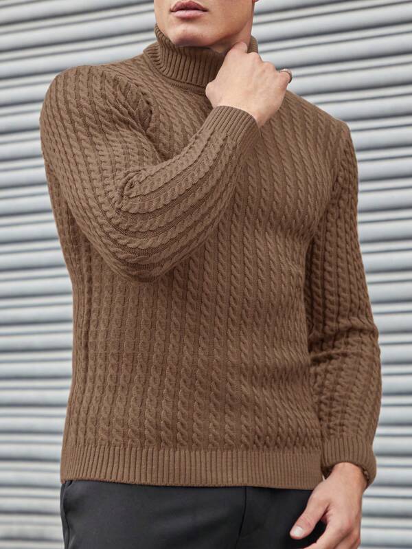 Strukturierter Rollkragen Strickpullover Herren