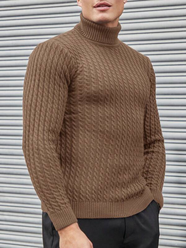 Strukturierter Rollkragen Strickpullover Herren