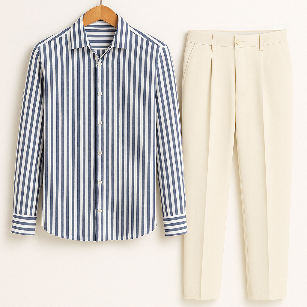 Sommer Gestreifter Hemd Set Herren