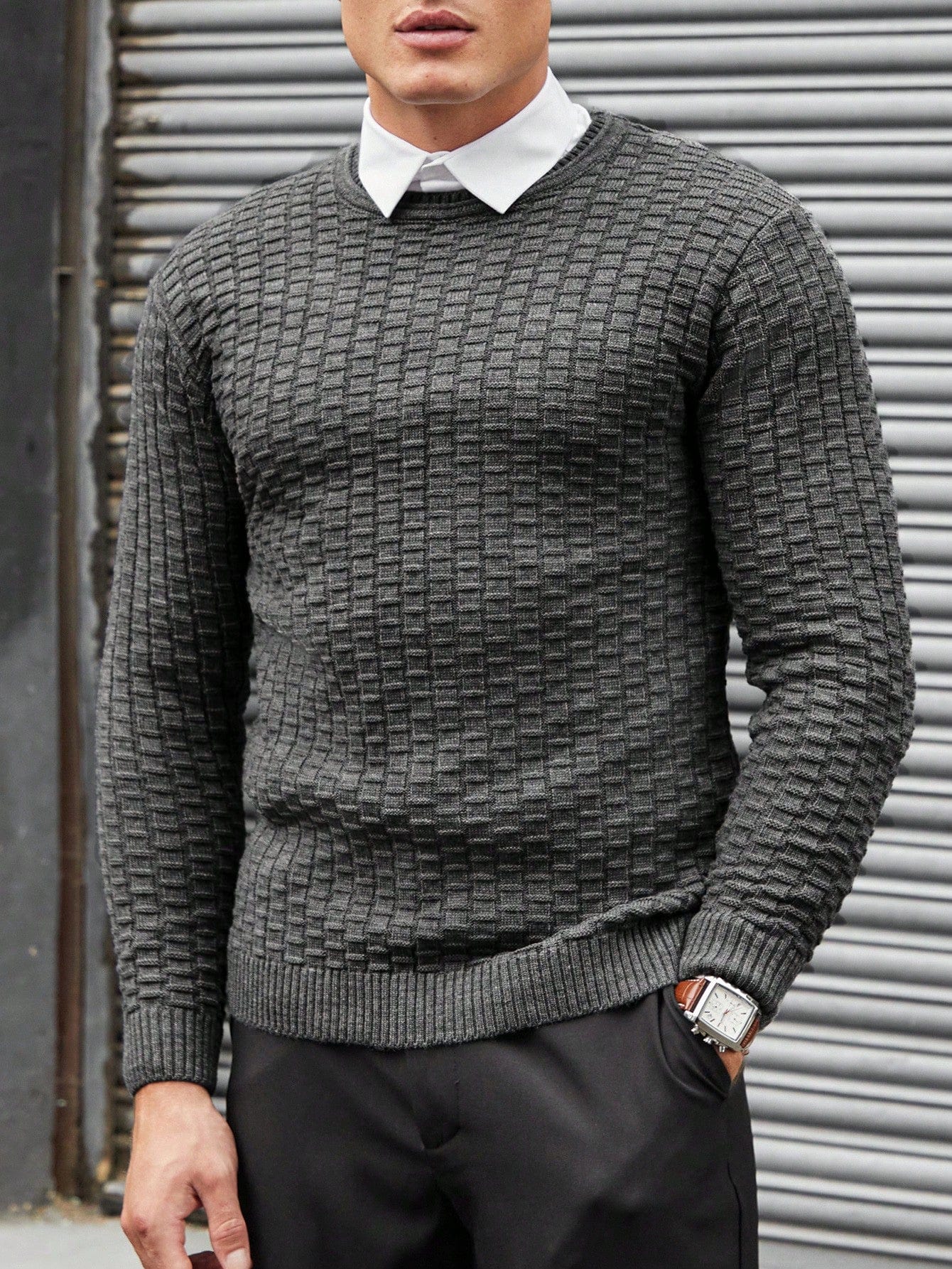 Eleganter Jacquard Strickpullover Herren
