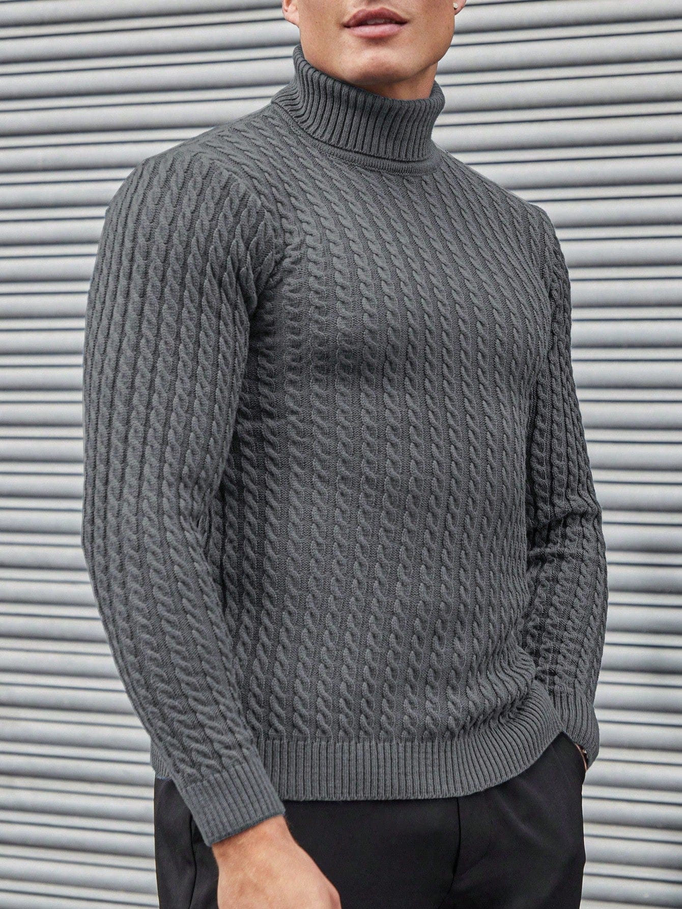 Strukturierter Rollkragen Strickpullover Herren