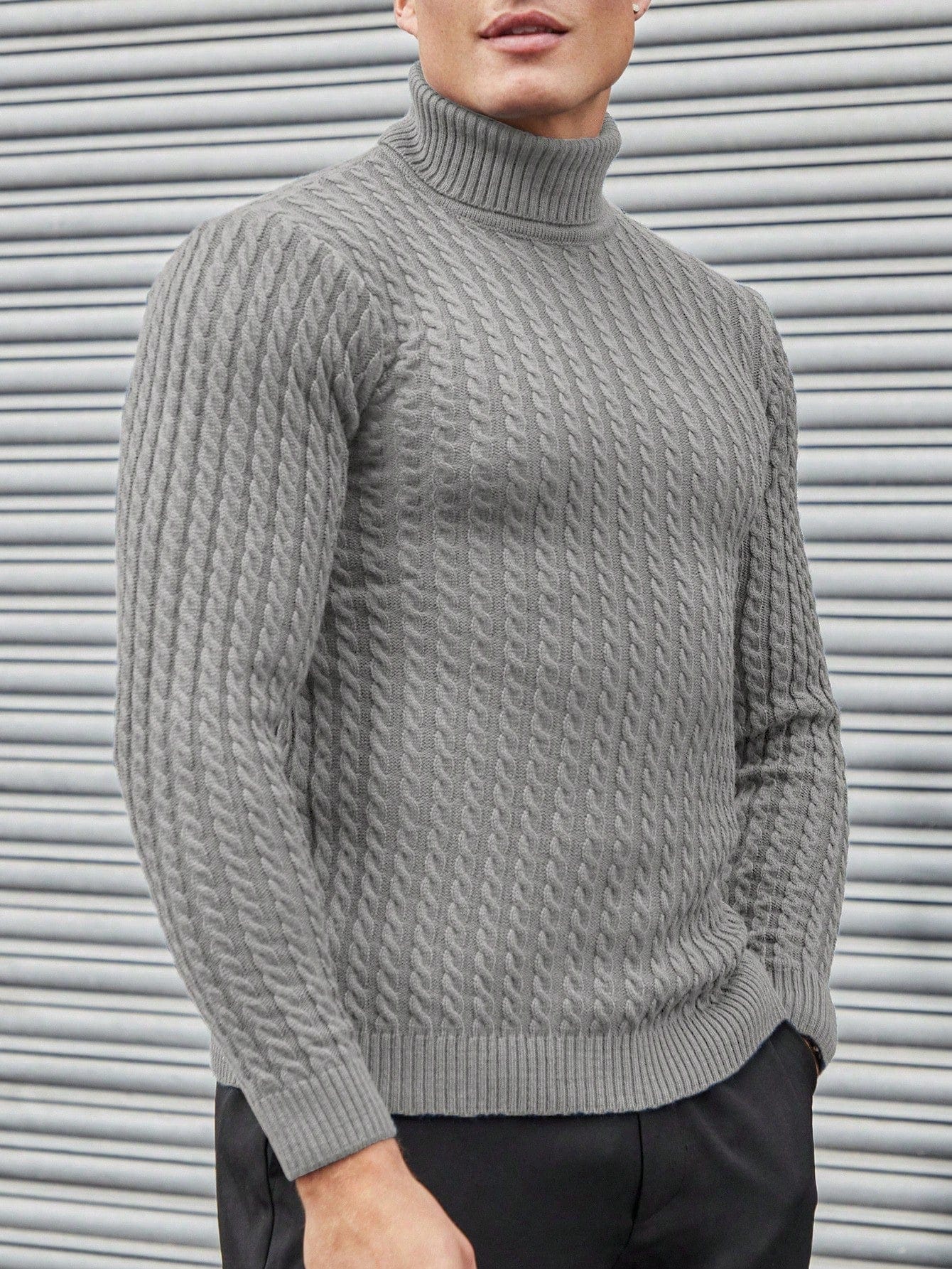 Strukturierter Rollkragen Strickpullover Herren