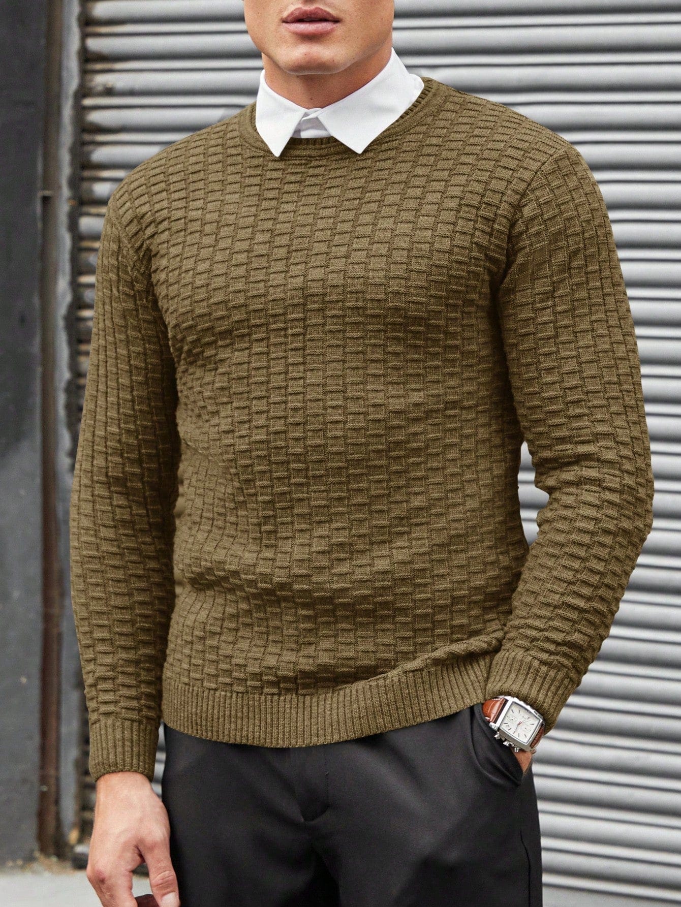 Eleganter Jacquard Strickpullover Herren