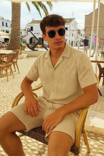 Sommer Atmungsaktives Texturiertes Shorts Set