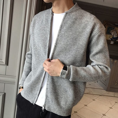 Eleganter Herren Baumwolle Vollreißverschluss Cardigan