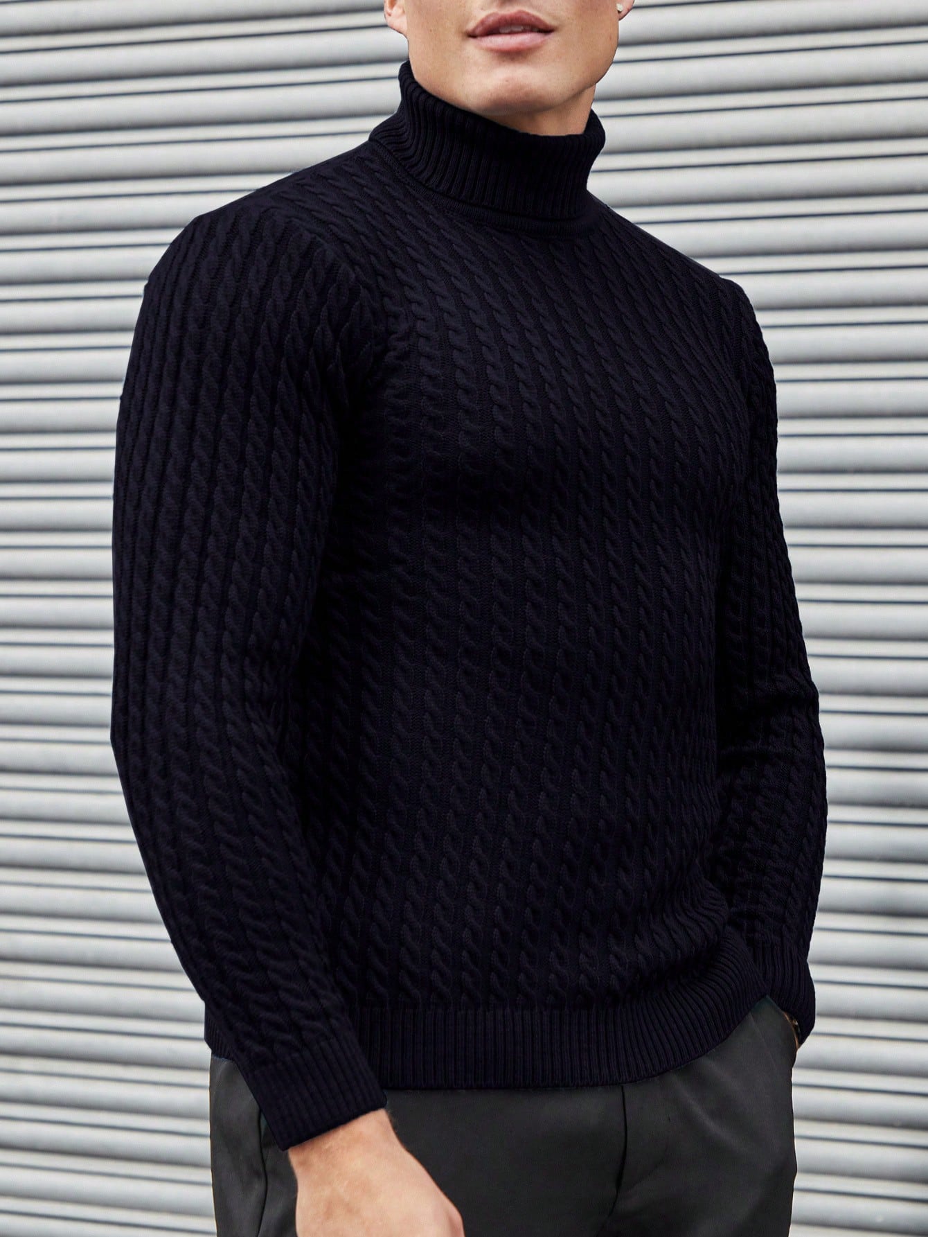 Strukturierter Rollkragen Strickpullover Herren