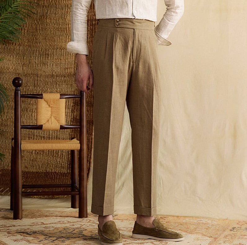 Lässige Leinen Plissierte Hose Herren