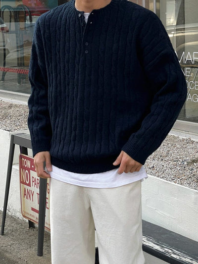Herren Woll Henley Kragen Pullover