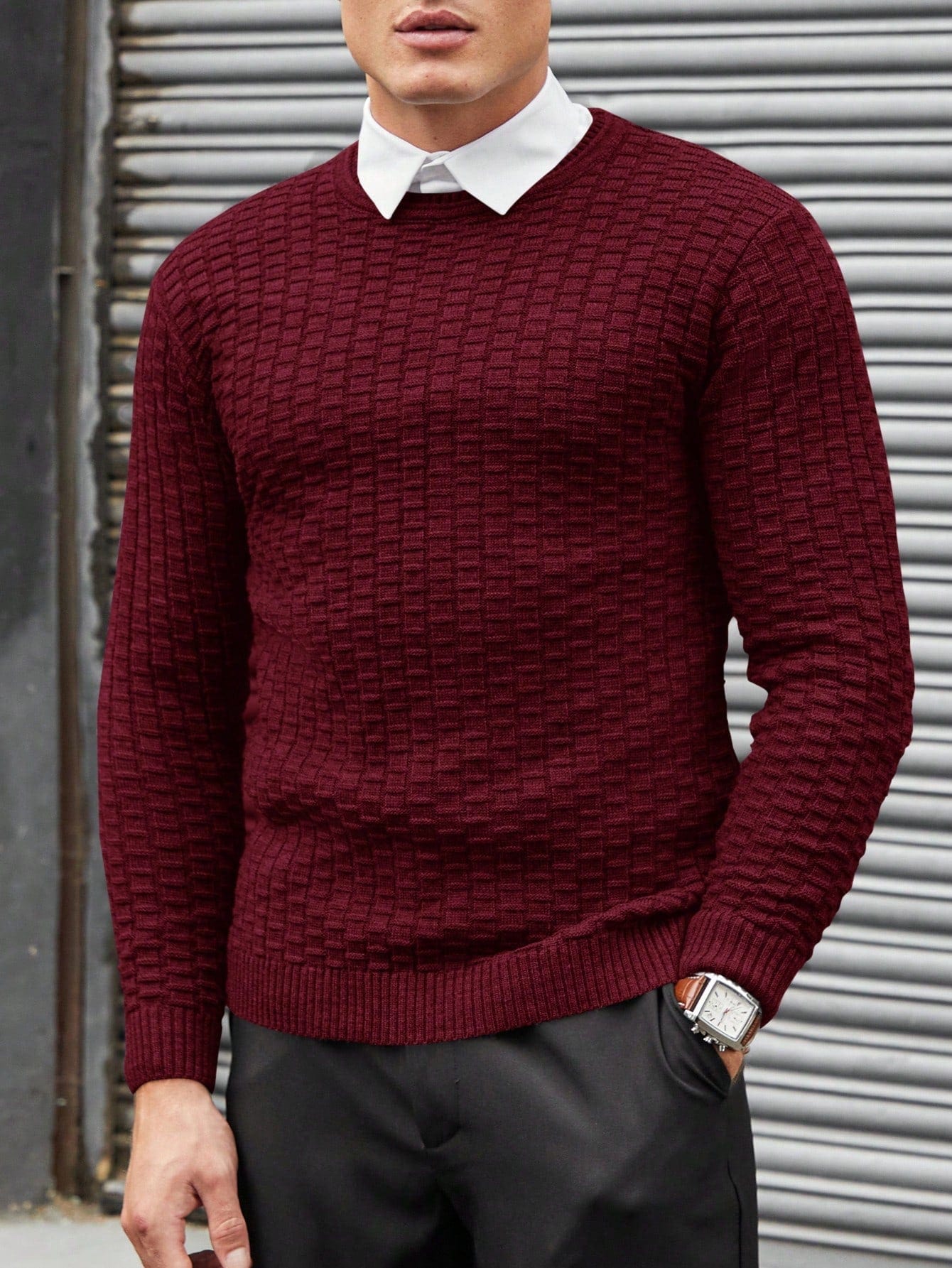 Eleganter Jacquard Strickpullover Herren